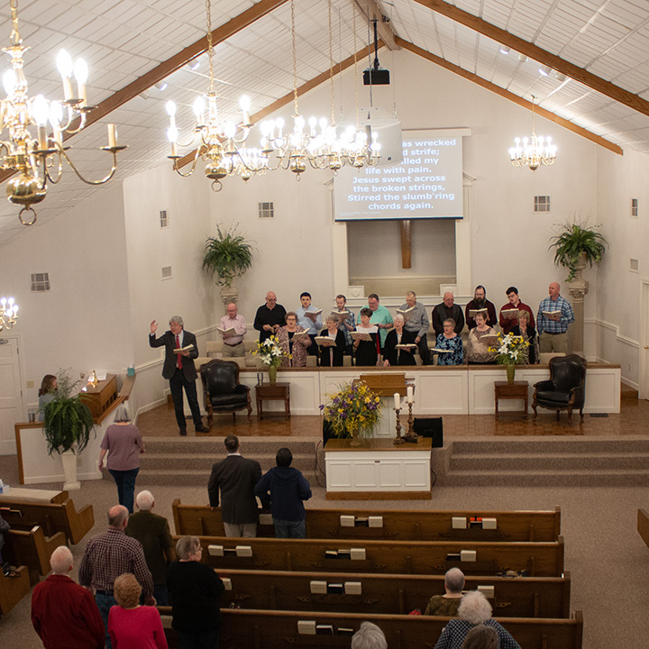 The choir leading worship